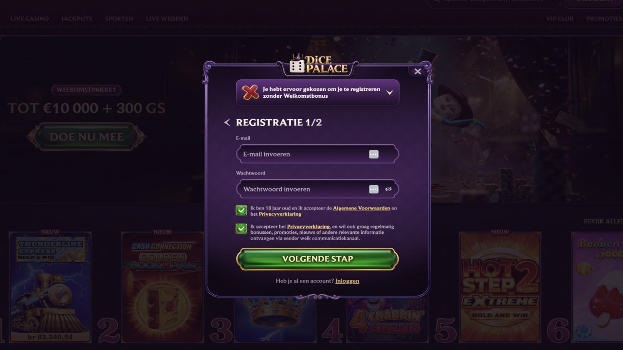 Dicepalace Casino Registration